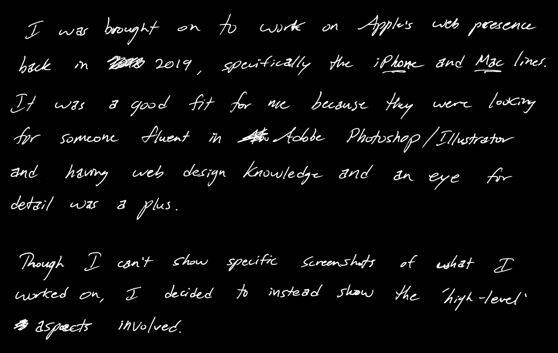 Handwritten product notes and sketches