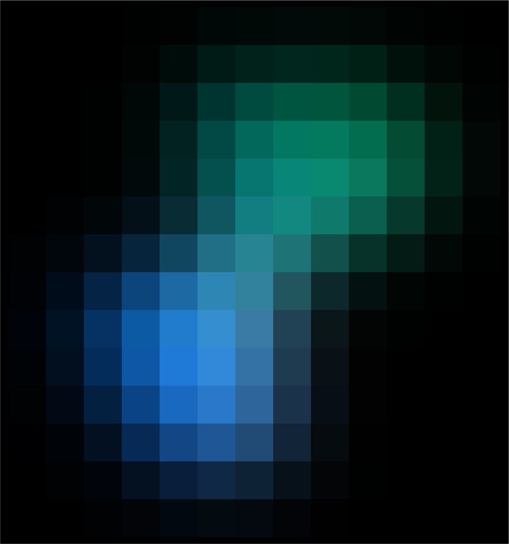 Pixelated blue and green gradient studies used to refine Apple visual rendering details