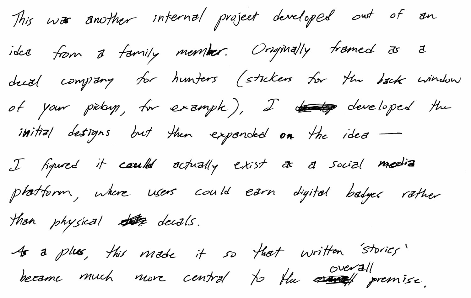 Handwritten product notes and sketches