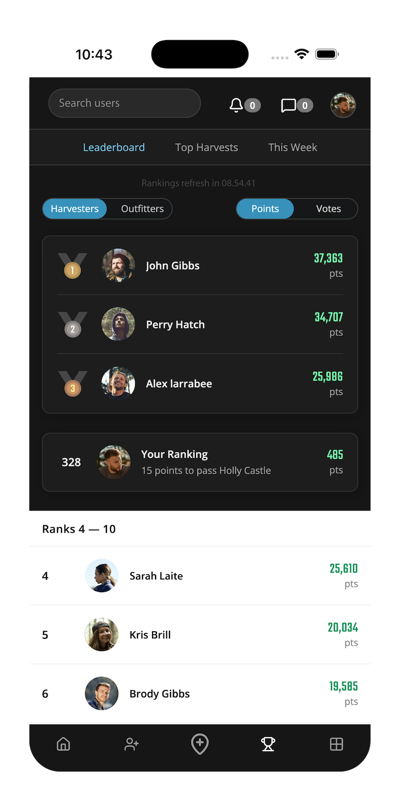 GameTiks leaderboard screen