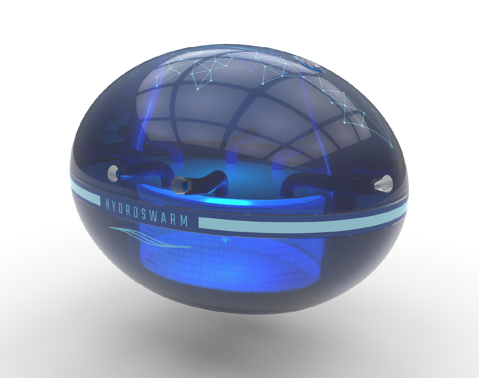 Hydroswarm Hydrone display model with semi-transparent shell and internal lighting