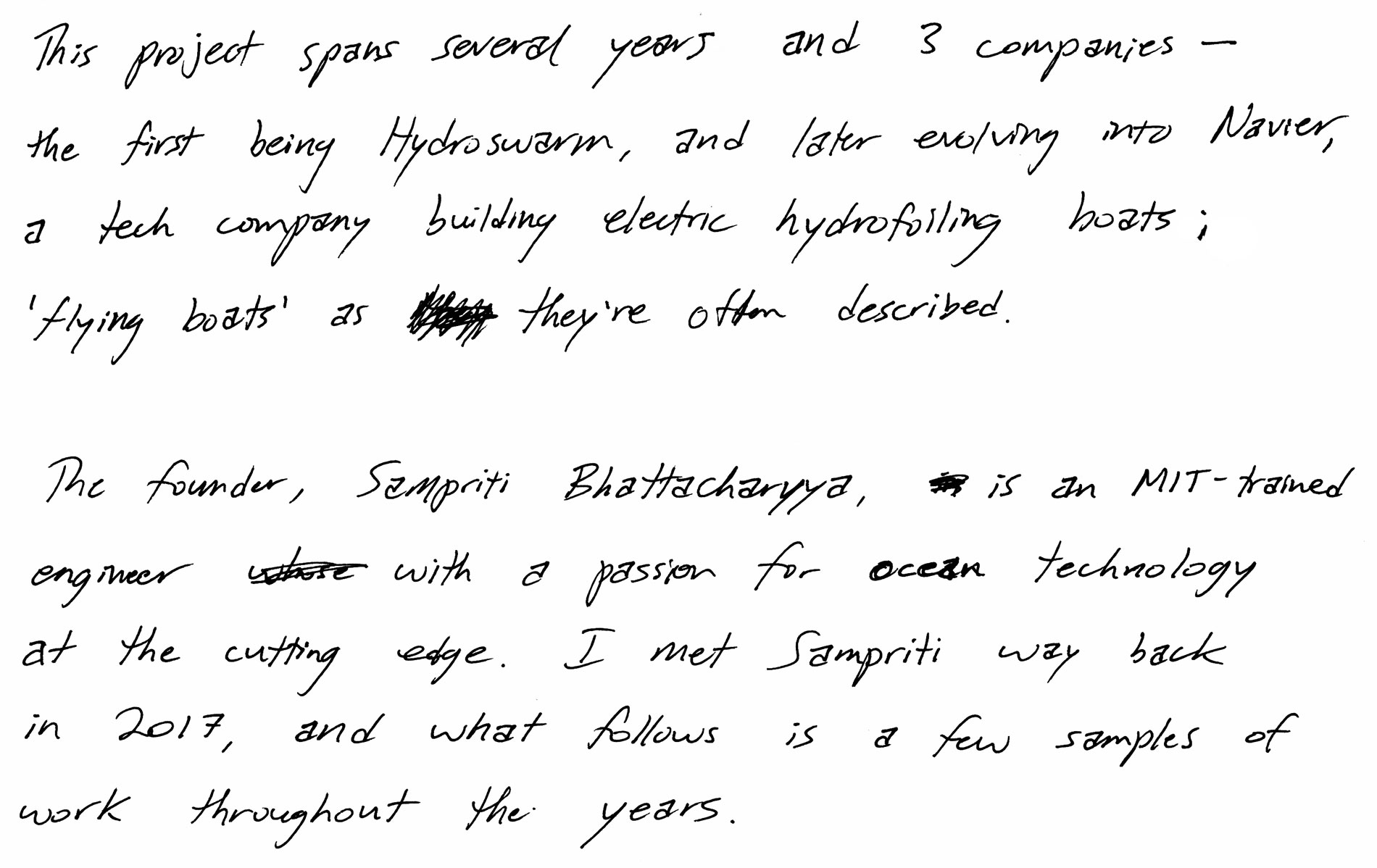 Handwritten product notes and sketches