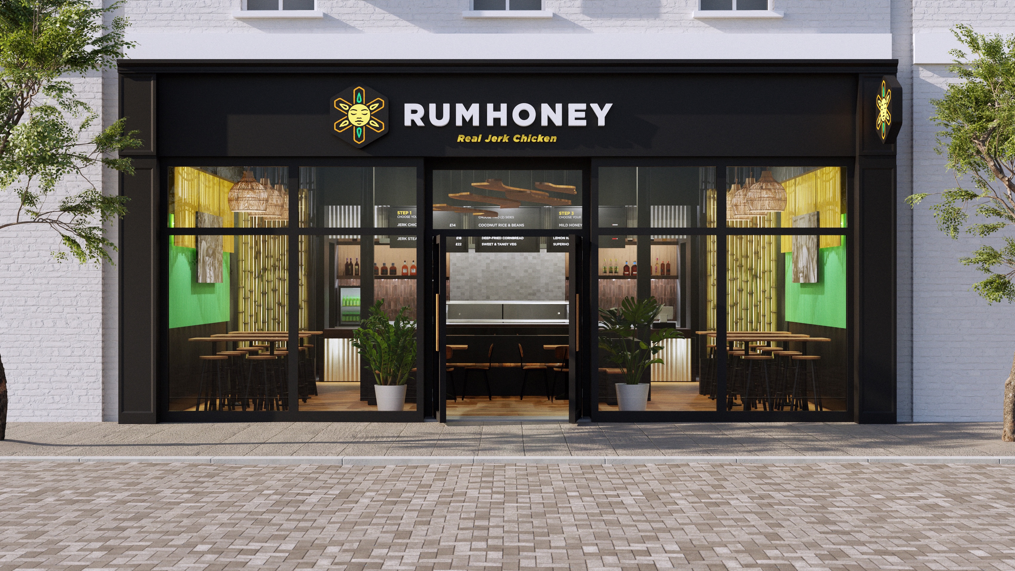 Front view of the RumHoney restaurant storefront exterior